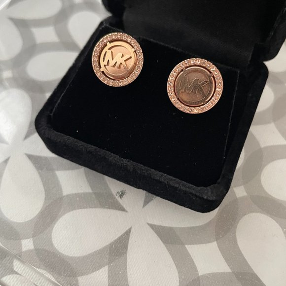 Rose Gold Michael Kors Stud Earrings with Pave Diamonds - Picture 2 of 2